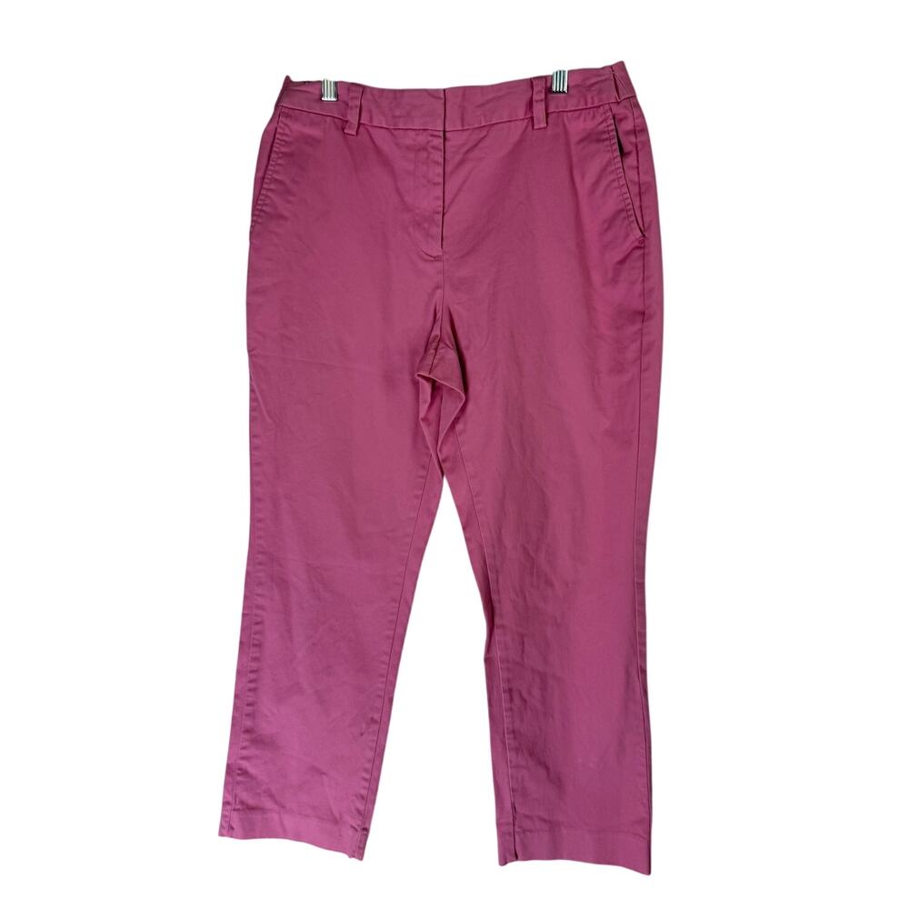 Lands'‎ End Bubble Gum Pink Mid Rise Straight Leg Cotton Trousers Pants Size 8